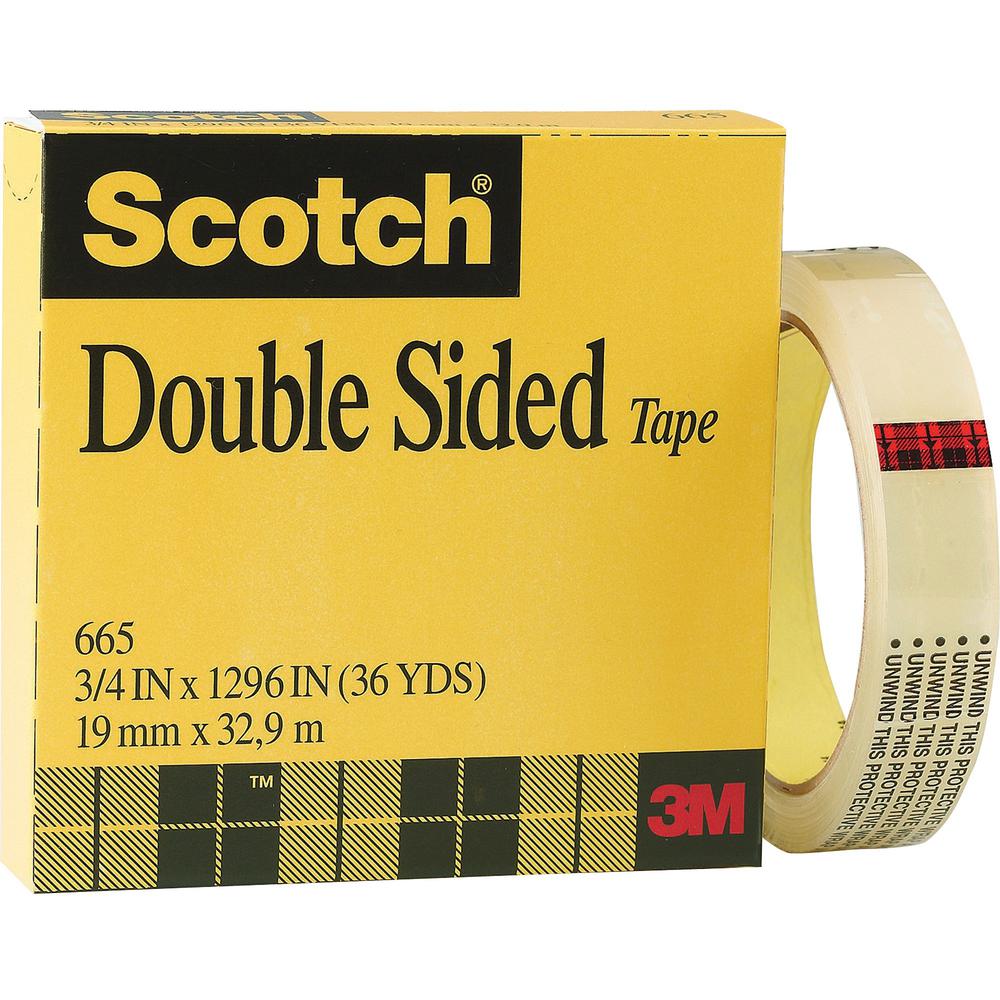 Scotch Permanent Double-Sided Tape - 1/2"W - 36 yd Length x 0.50" Width - 3" Core - Clear - Long Lasting - For Attaching, Mounting - 2 / Pack. Picture 1