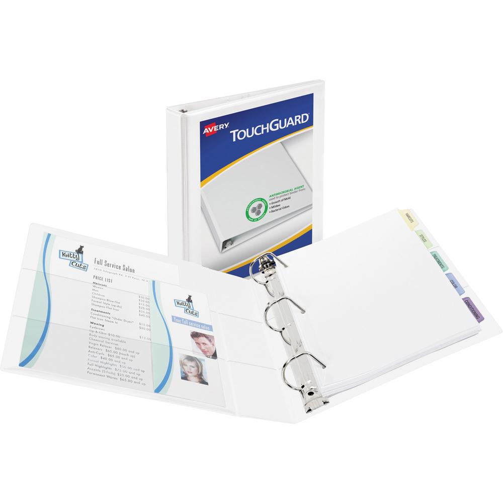 Avery&reg; TouchGuard View 3 Ring Binder - 1" Binder Capacity - Letter - 8 1/2" x 11" Sheet Size - 250 Sheet Capacity - 3 x Slant Ring Fastener(s) - 4 Pocket(s) - Polypropylene - Recycled - Pocket, Du. Picture 1
