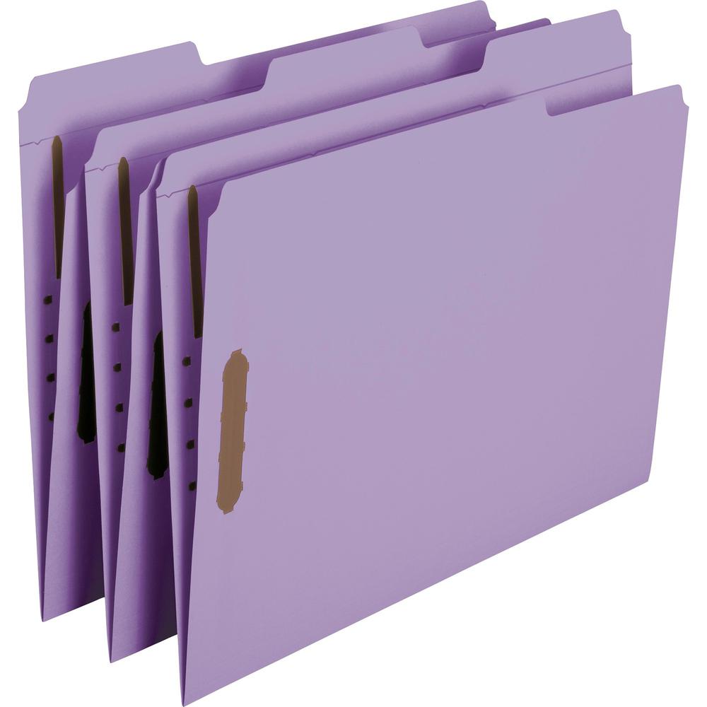 Smead 1/3 Tab Cut Letter Recycled Fastener Folder - 8 1/2" x 11" - 3/4" Expansion - 2 x 2K Fastener(s) - 2" Fastener Capacity - Top Tab Location - Assorted Position Tab Position - Lavender - 10% Recyc. Picture 1