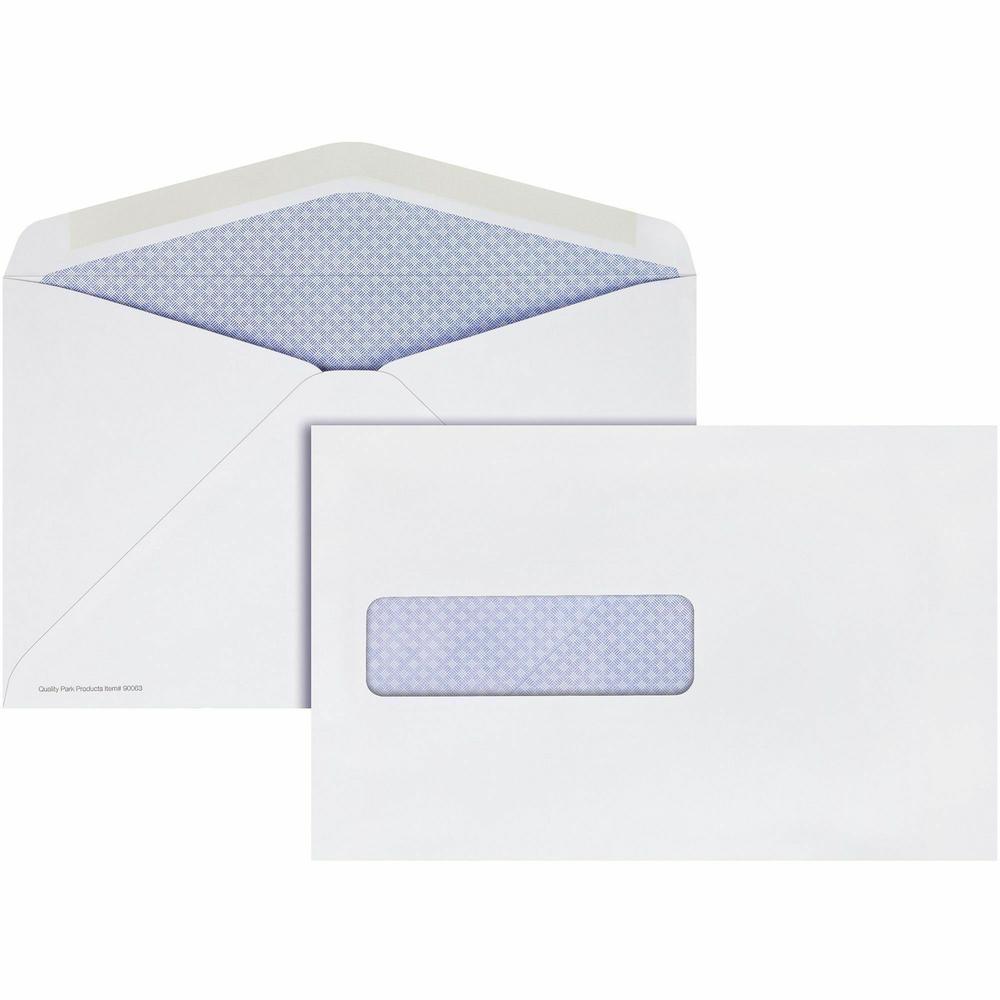 Quality Park Postage Saver Security Tint Window Envelopes - Booklet - #10 1/2 - 6" Width x 9 1/2" Length - 28 lb - Adhesive - Paper - 500 / Box - White. Picture 1