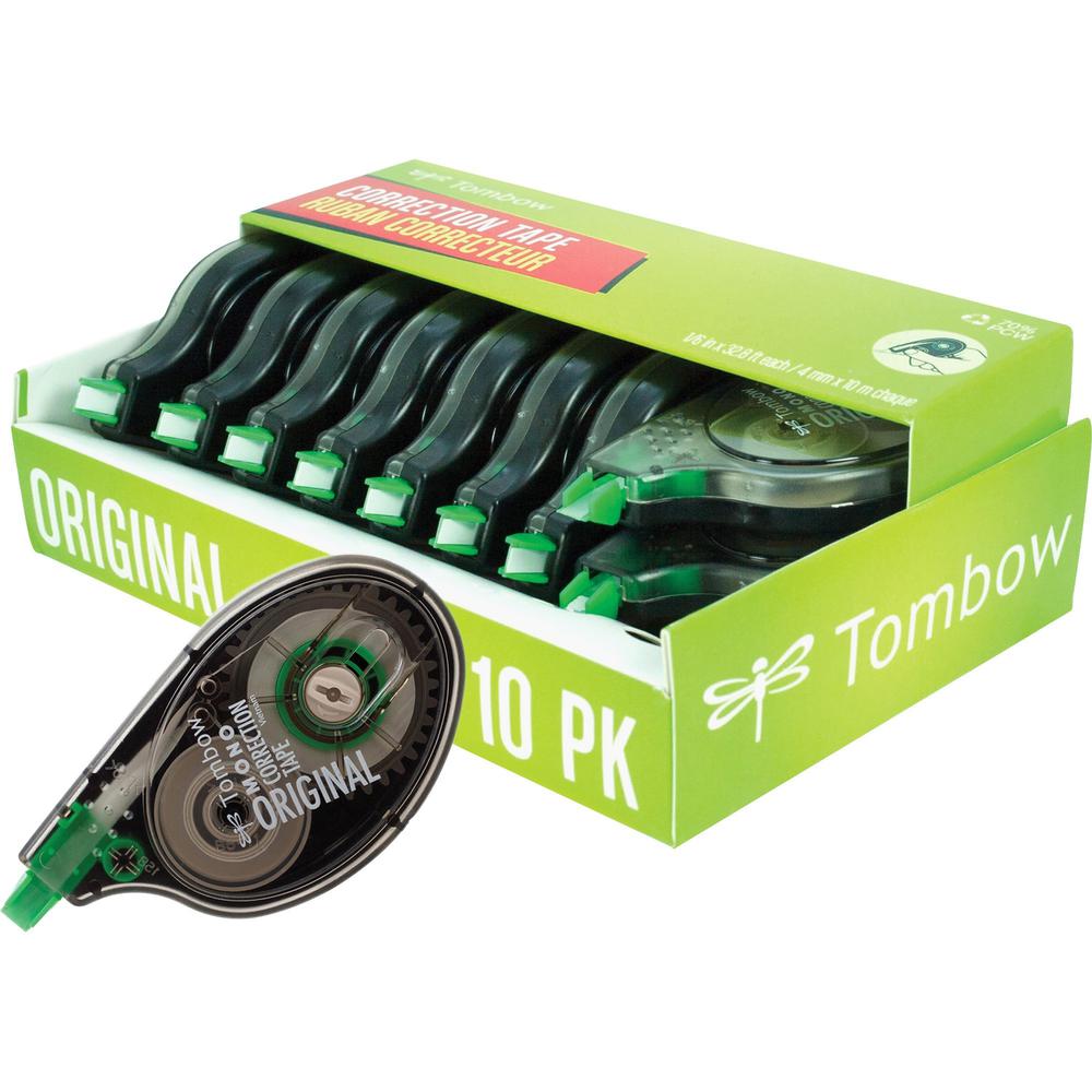 Tombow Original Mono Correction Tape - 0.16" Tape Width x 32.83 ft Tape Length - 1 Line(s) - White Tape - Ergonomic Dispenser - Acid-free, Non-refillable - White - 10 / Pack. Picture 1