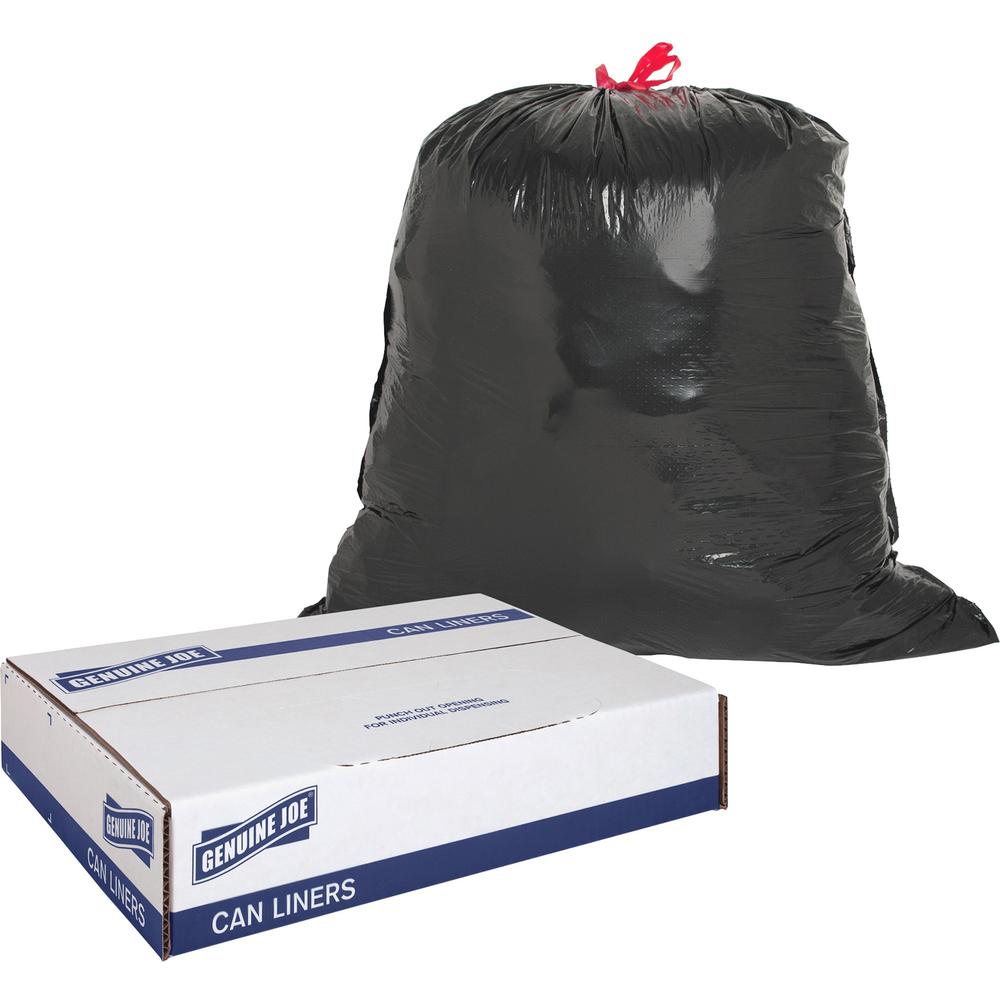 Genuine Joe Flexible Drawstring Trash Can Liners - Medium Size - 30 gal Capacity - 32" Length x 30" Width x 1.05 mil (27 Micron) Thickness - Low Density - Drawstring Closure - Black - Resin - No - 42/. Picture 1