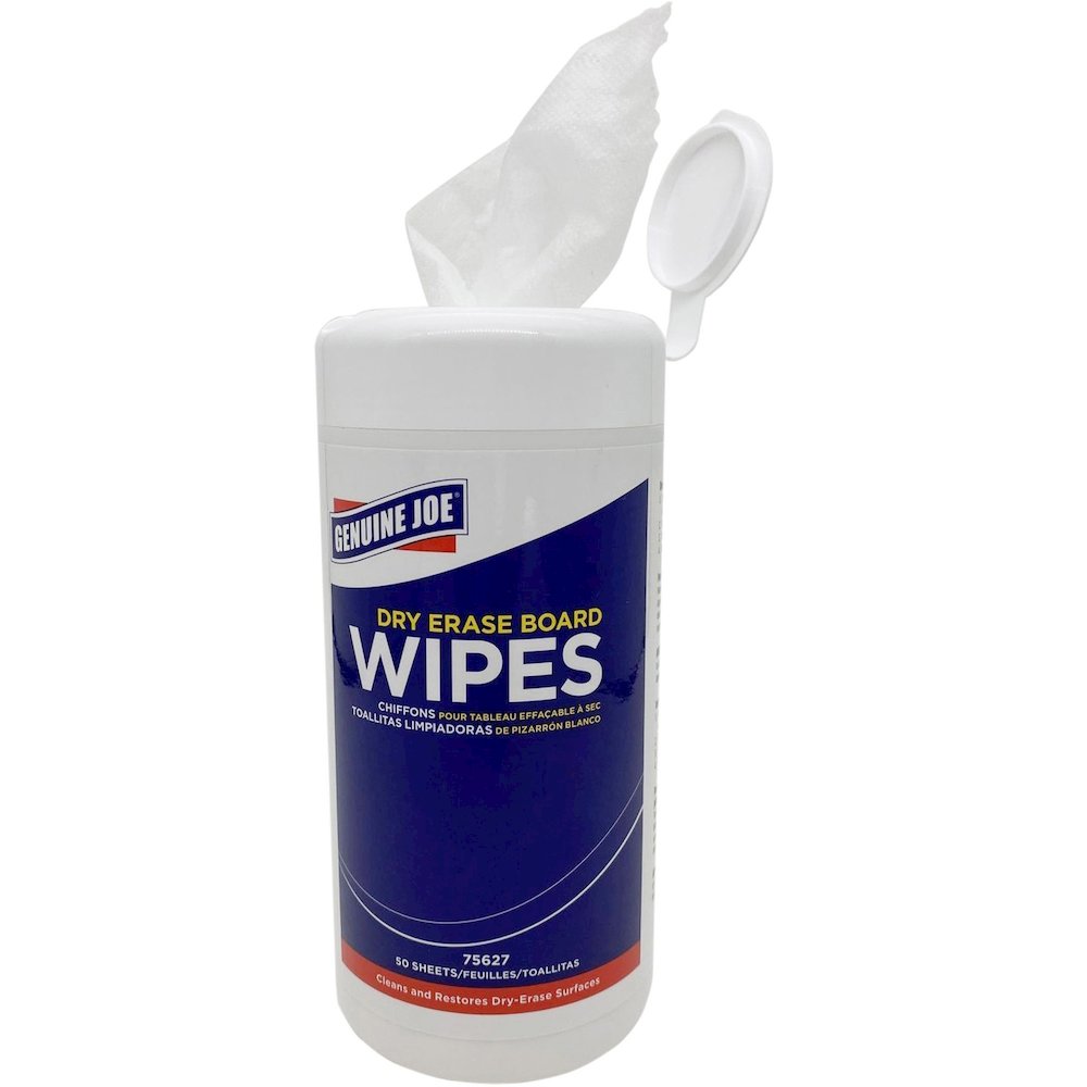 Genuine Joe Dry Erase Board Cleaning Wipes - 5.90" Width x 8.25" Length - Used as Shadow Remover, Ghost Remover - Non-toxic, Low Odor - White - 50/Tub - 1 Each. Picture 1