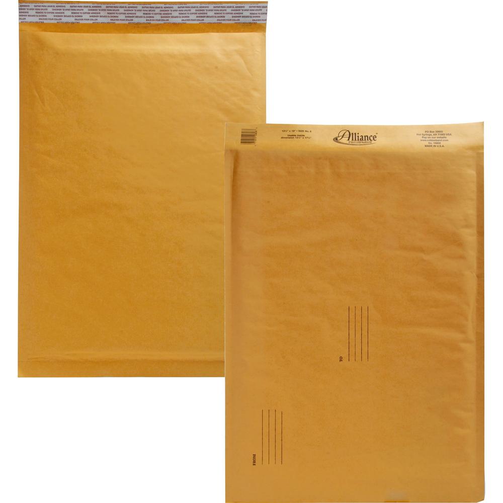 Alliance Rubber Kraft Bubble Mailers - Bubble - #6 - 12 1/2" Width x 19" Length - Peel & Seal - Paper - 25 / Carton - Kraft. Picture 1