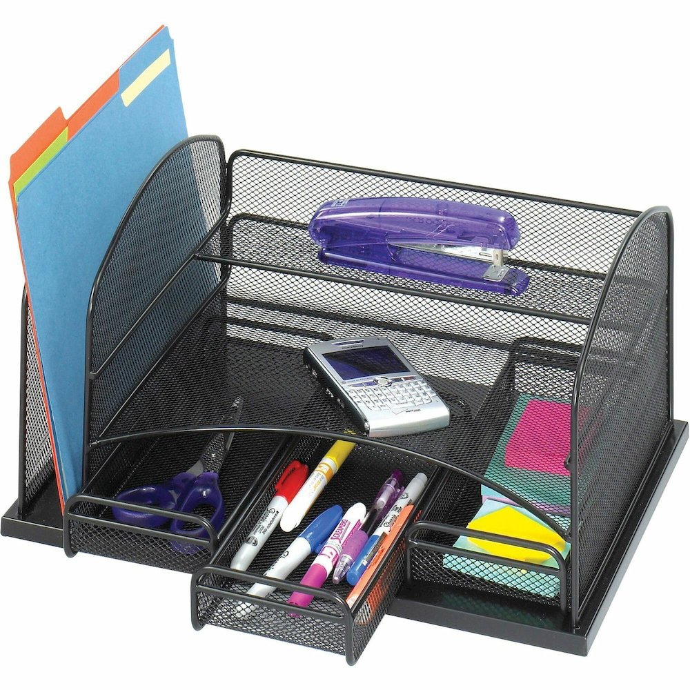 Safco Onyx 3-Drawer Desktop Organizer - 3 Drawer(s) - 16" Height x 11.38" Width x 8" Depth - Powder Coated - Black - Steel - 1 Each. Picture 1