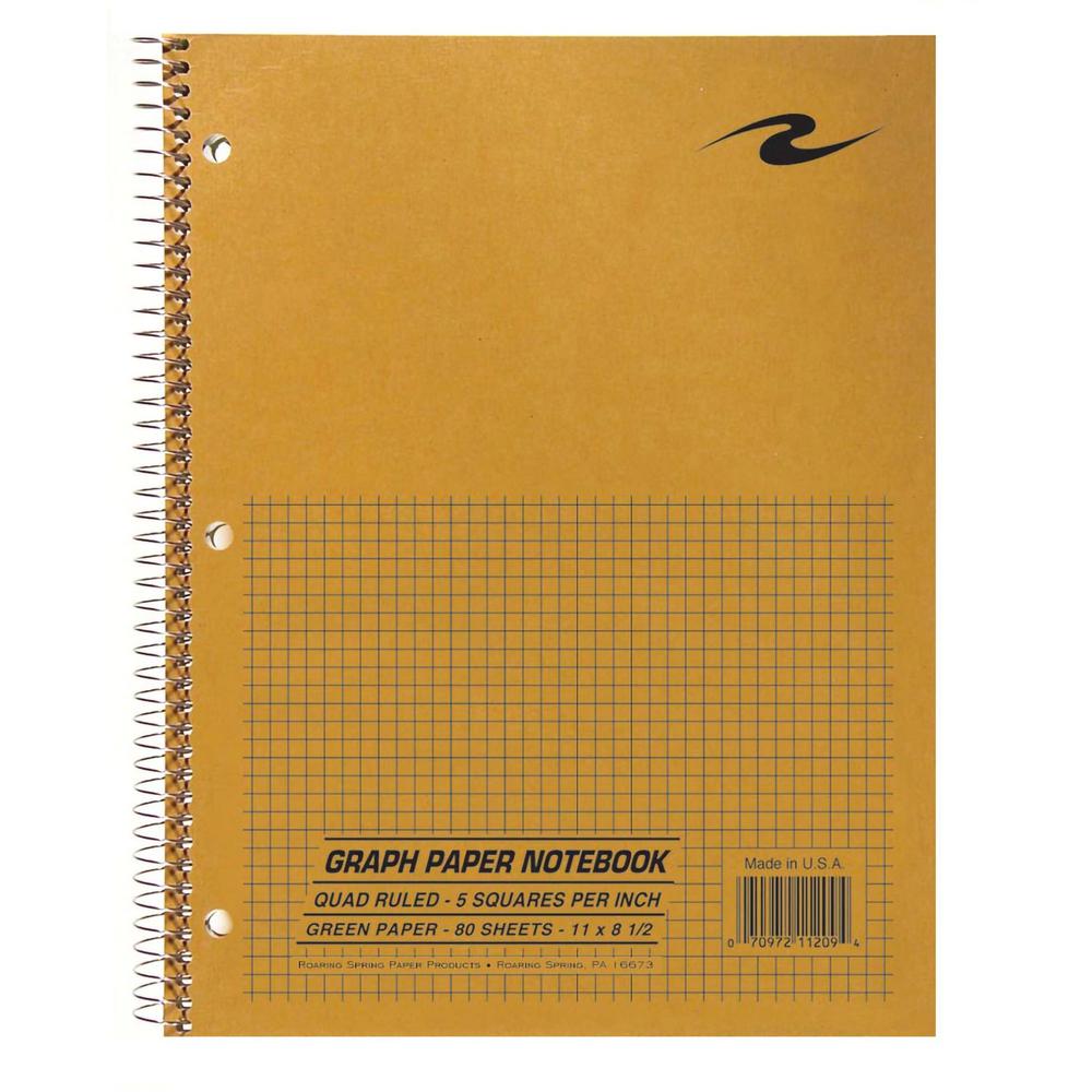 Roaring Spring 5x5 Graph Ruled Spiral Lab Notebook - 80 Sheets - 160 Pages - Printed - Spiral Bound - Both Side Ruling Surface - 3 Hole(s) - 15 lb Basis Weight - 56 g/m² Grammage - 11" x 8 1/2" -. Picture 1