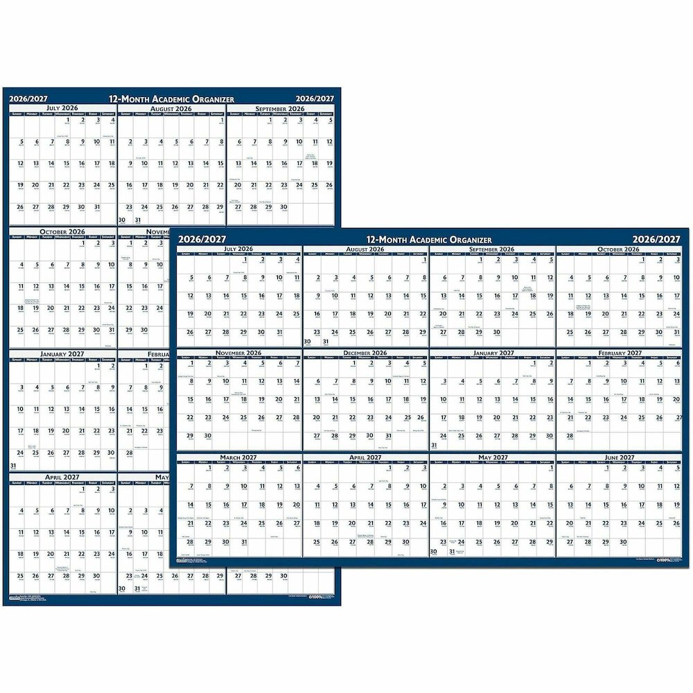 House of Doolittle Academic July-June Wall Calendar - Julian Dates - Yearly - 1 Year - July 2026 to June 2027 - 24" x 37" Sheet Size - 1.13" x 1.63" , 1.25" x 1.38" Block - Blue, Gray - Paper - 1 Each. Picture 1