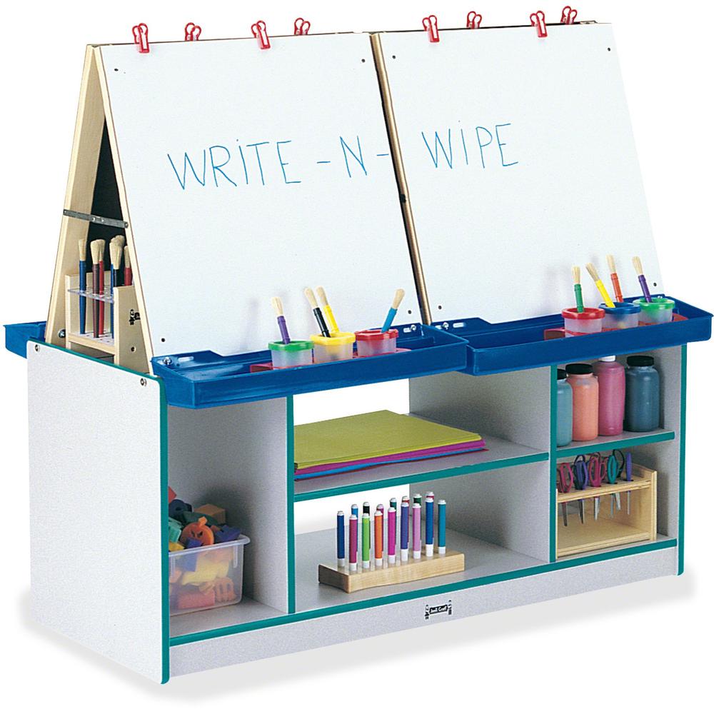 Jonti-Craft Rainbow Accents 4 Station Art Center - Freckled Gray, Teal Stand - Floor Standing - Assembly Required - 1 Each. Picture 1