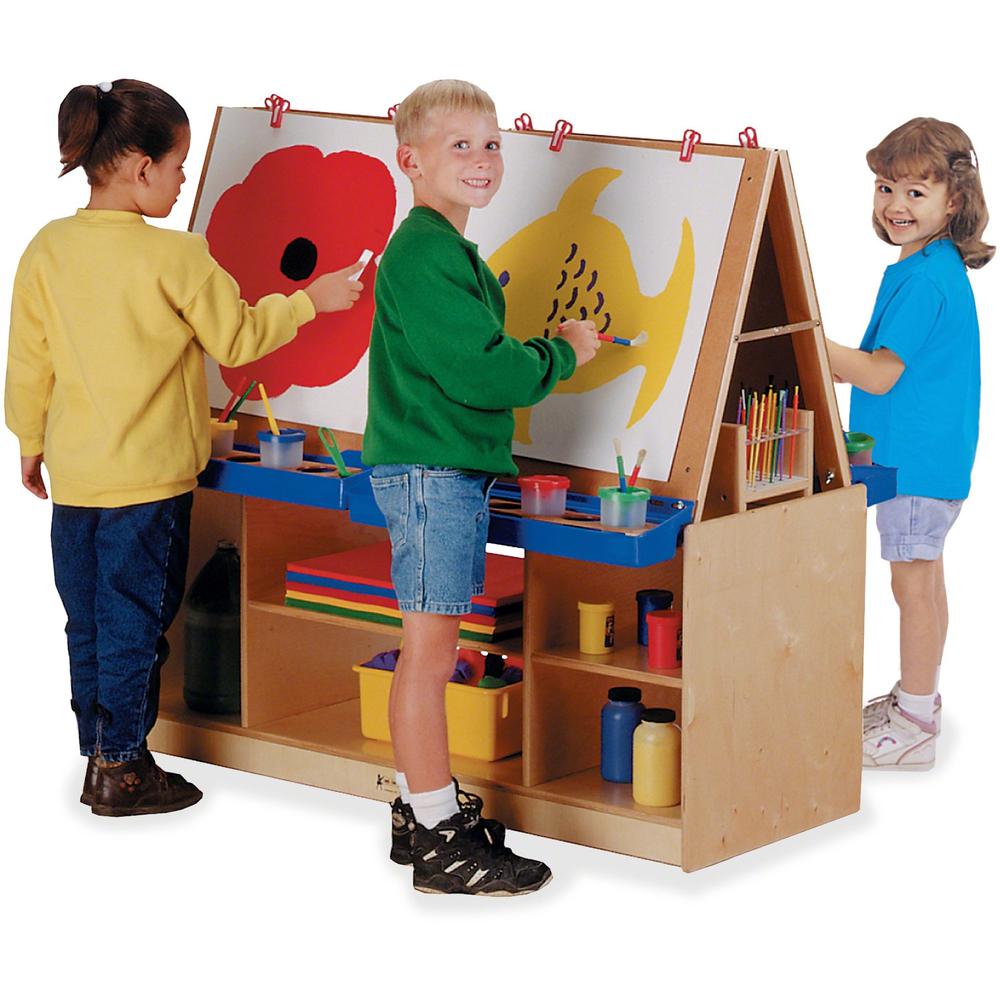 Jonti-Craft Rainbow Accents Multi-Station Art Center - Baltic Stand - Floor Standing - Wheels, Durable, Laminated, Easy to Clean, Rounded Corner, Removable Easel, Storage Shelf, Yellowing Resistant - . Picture 1