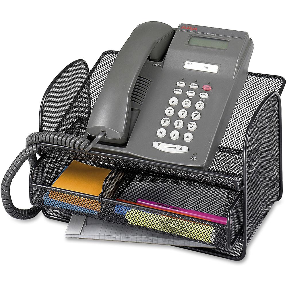 Safco Onyx Mesh Telephone Stand - 7" Height x 11.75" Width x 9.25" Depth - Desktop - Adjustable - Black - Steel - 1 Each. Picture 1
