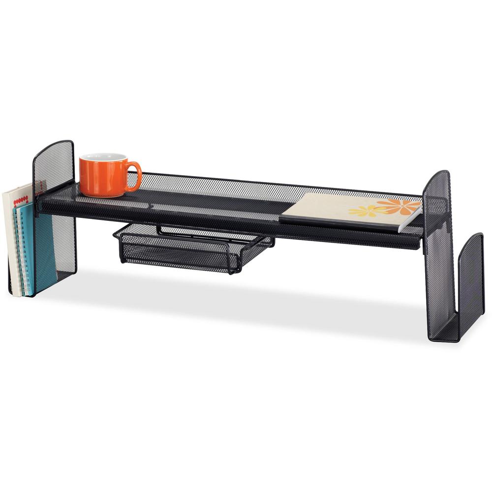 Safco Onyx Steel Mesh Off-Surface Shelf - 10" Height x 31.50" Width x 7.25" Depth - Desktop - Black - 1 Each. Picture 1