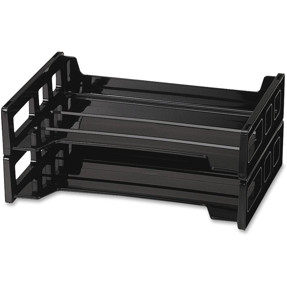 Officemate Side-Loading Desk Trays, 2PK - 2.8" Height x 13.2" Width x 9" DepthDesktop - Stackable, Durable - Black - Plastic - 2 / Pack. Picture 1