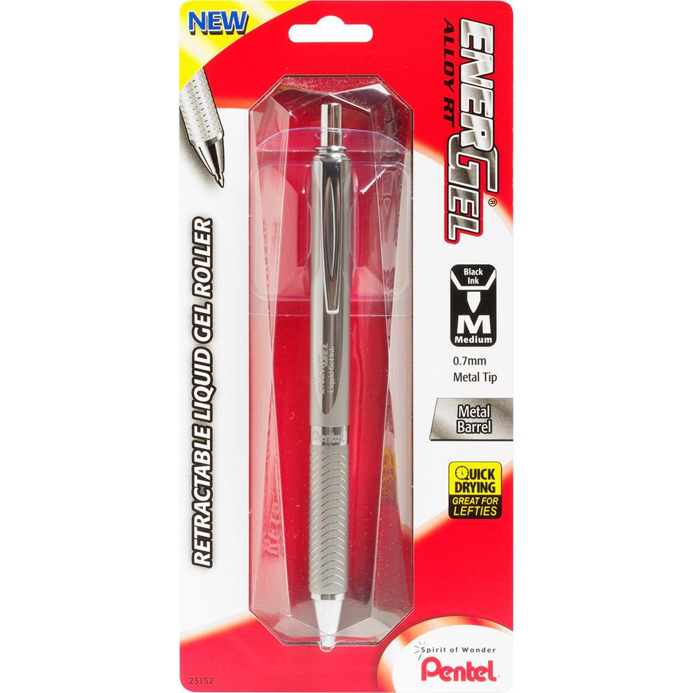 EnerGel EnerGel Alloy Retractable Gel Pens - Refillable - Retractable - Black Ink - Gel-based - Metallic Silver Metal Barrel - Stainless Steel Tip - 1 Pack. Picture 1