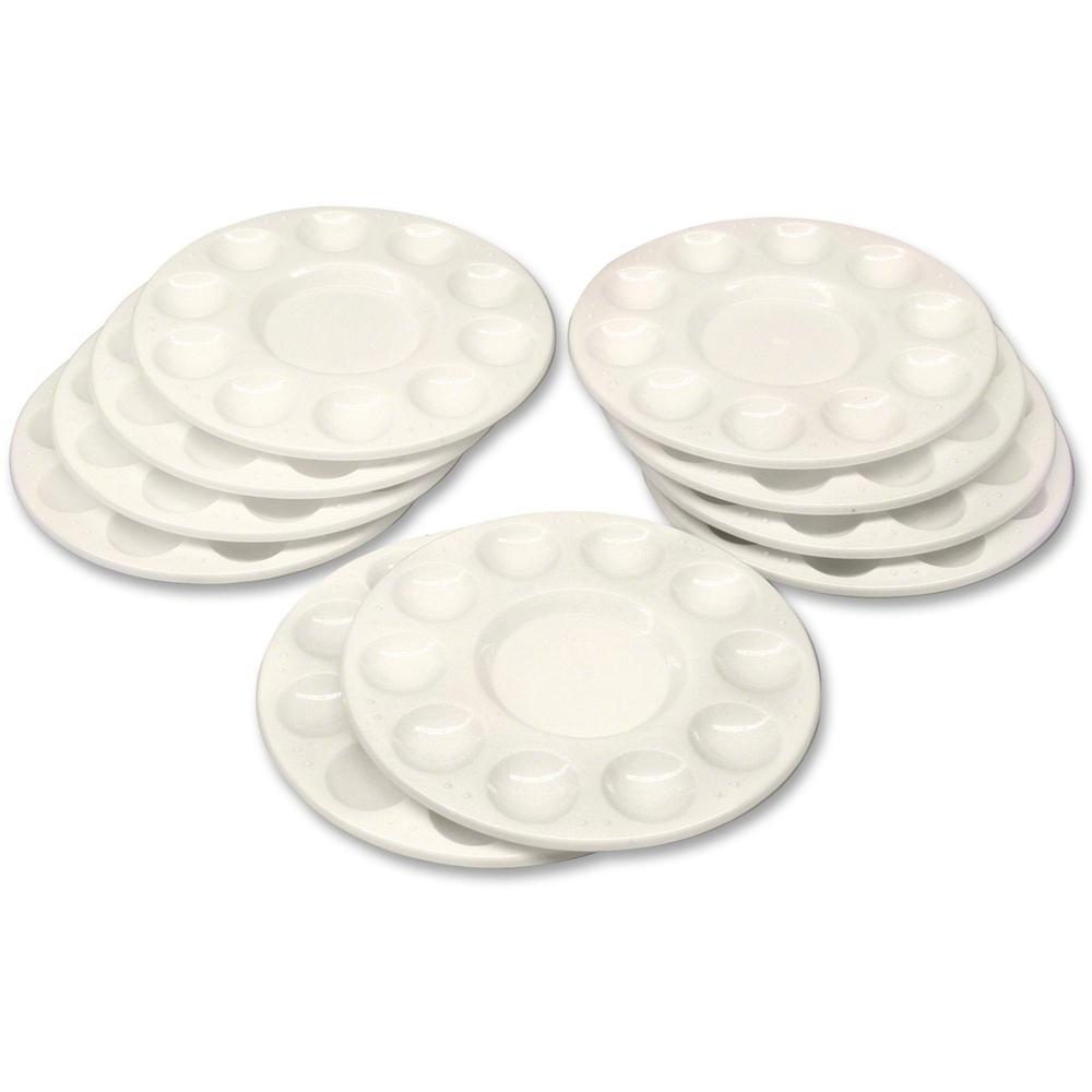 Creativity Street Round Paint Trays - Classroom - 10 / Pack - White - Plastic. Picture 1