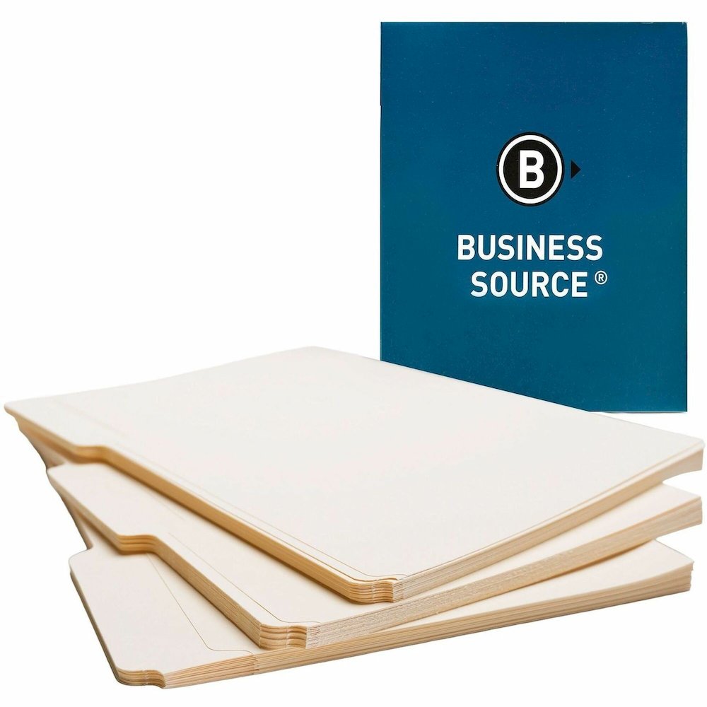 Business Source 1/3 Tab Cut Letter Recycled Top Tab File Folder - 8 1/2" x 11" - 3/4" Expansion - Top Tab Location - Assorted Tab Position - 11 pt. - 1 Plys - Manila - Tab - 10% Recycled - 100 / Box. Picture 1