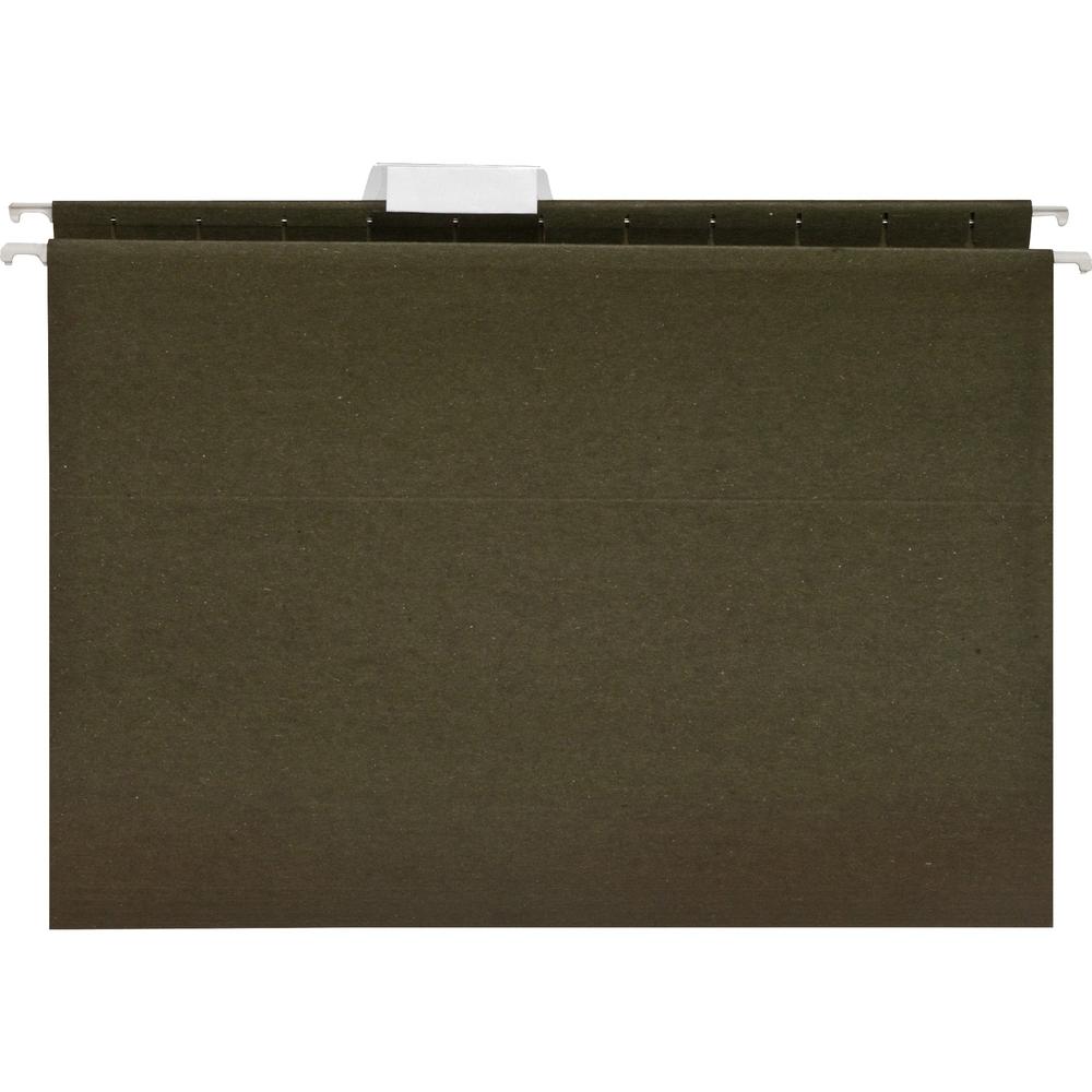 Business Source 1/5 Tab Cut Letter Recycled Hanging Folder - 8 1/2" x 11" - 11 pt. - Green - Acid-free - 100% Recycled - 25 / Box. Picture 1