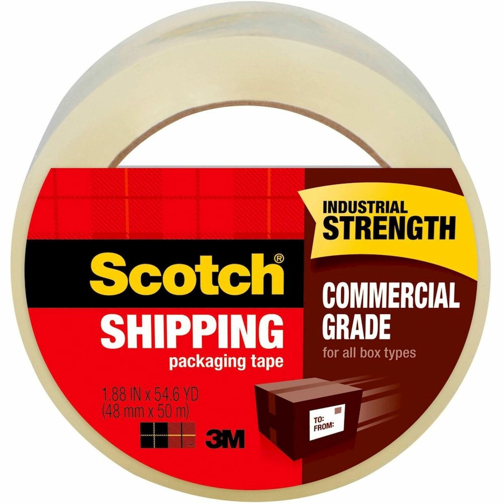 Scotch Commercial-Grade Shipping/Packaging Tape - 54.60 yd Length x 1.88" Width x 3.1 mil Thickness - 3" Core - Clear - Synthetic Rubber Resin - For Sealing, Splicing - 48 / Carton. Picture 1