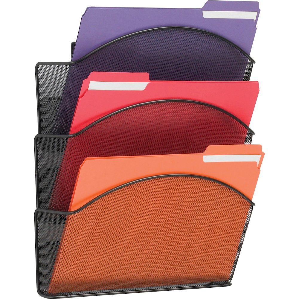Safco Onyx Mesh Wall Pockets - 17.25" Height x 12" Width x 3.25" Depth - Powder Coated - Black - Steel - 1 Each. Picture 1