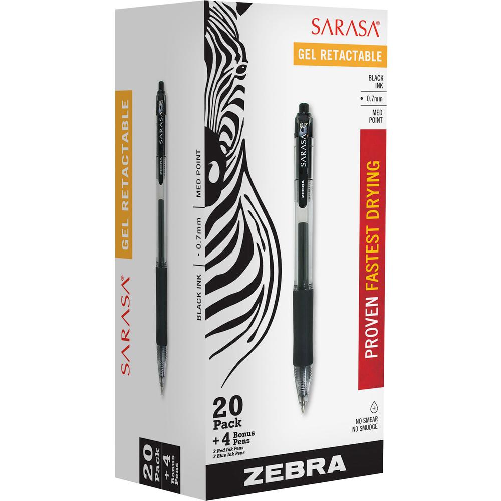 Zebra Sarasa Dry X20 Retractable Gel Pen - Refillable - Retractable - Black Ink - Pigment-based - Translucent Barrel - 24 / Pack. Picture 1