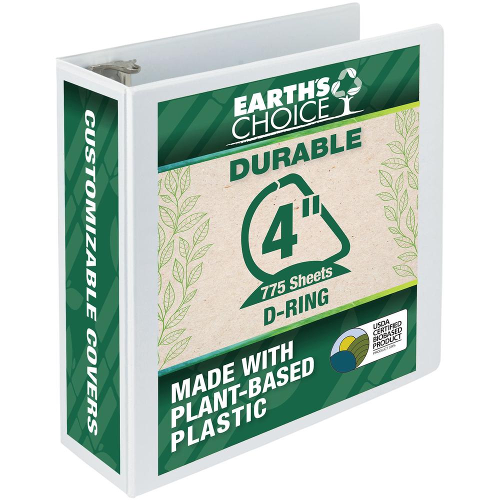 Samsill Earth's Choice Plant-based Durable View Binder - 4" Binder Capacity - Letter - 8 1/2" x 11" Sheet Size - 775 Sheet Capacity - D-Ring Fastener(s) - 2 Pocket(s) - Plastic, Chipboard - White - 1.. Picture 1