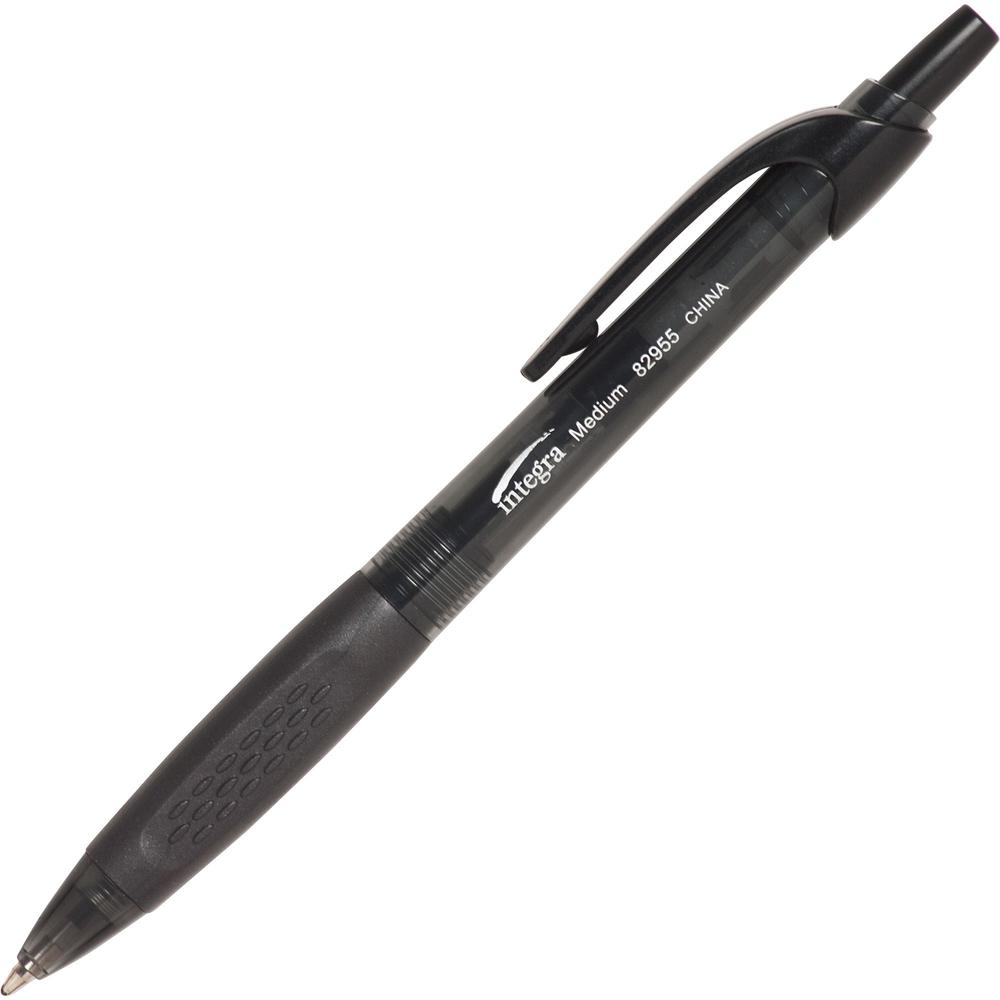 Integra Easy Click Retractable Ballpoint Pen - Retractable - Black Ink - Black Barrel - 1 Dozen. Picture 1