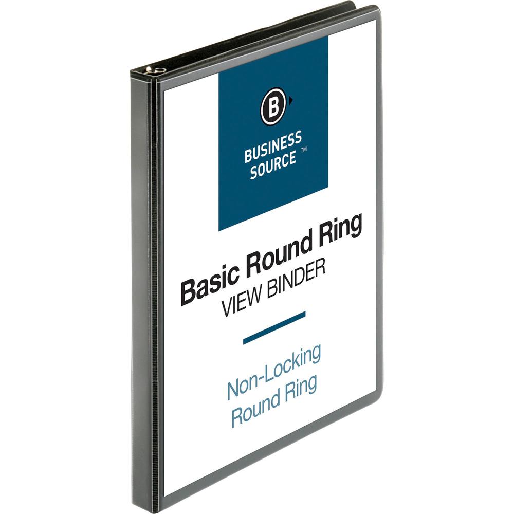 Business Source Round-ring View Binder - 1/2" Binder Capacity - Letter - 8 1/2" x 11" Sheet Size - 125 Sheet Capacity - Fastener: Round Ring - Pocket: 2, Internal - Polypropylene - Black - Wrinkle-fre. Picture 1