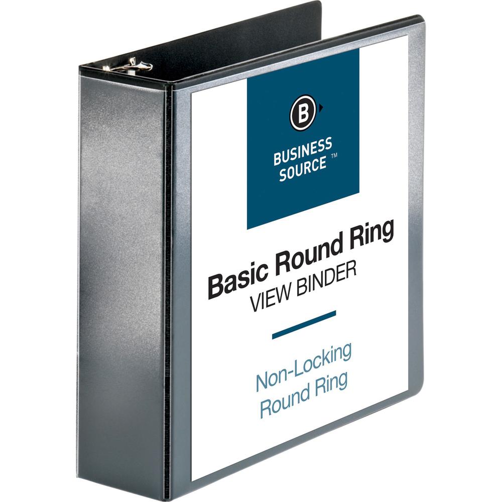 Business Source Round-ring View Binder - 3" Binder Capacity - Letter - 8 1/2" x 11" Sheet Size - 625 Sheet Capacity - Fastener: Round Ring - Pocket: 2, Internal - Polypropylene - Black - Wrinkle-free,. Picture 1