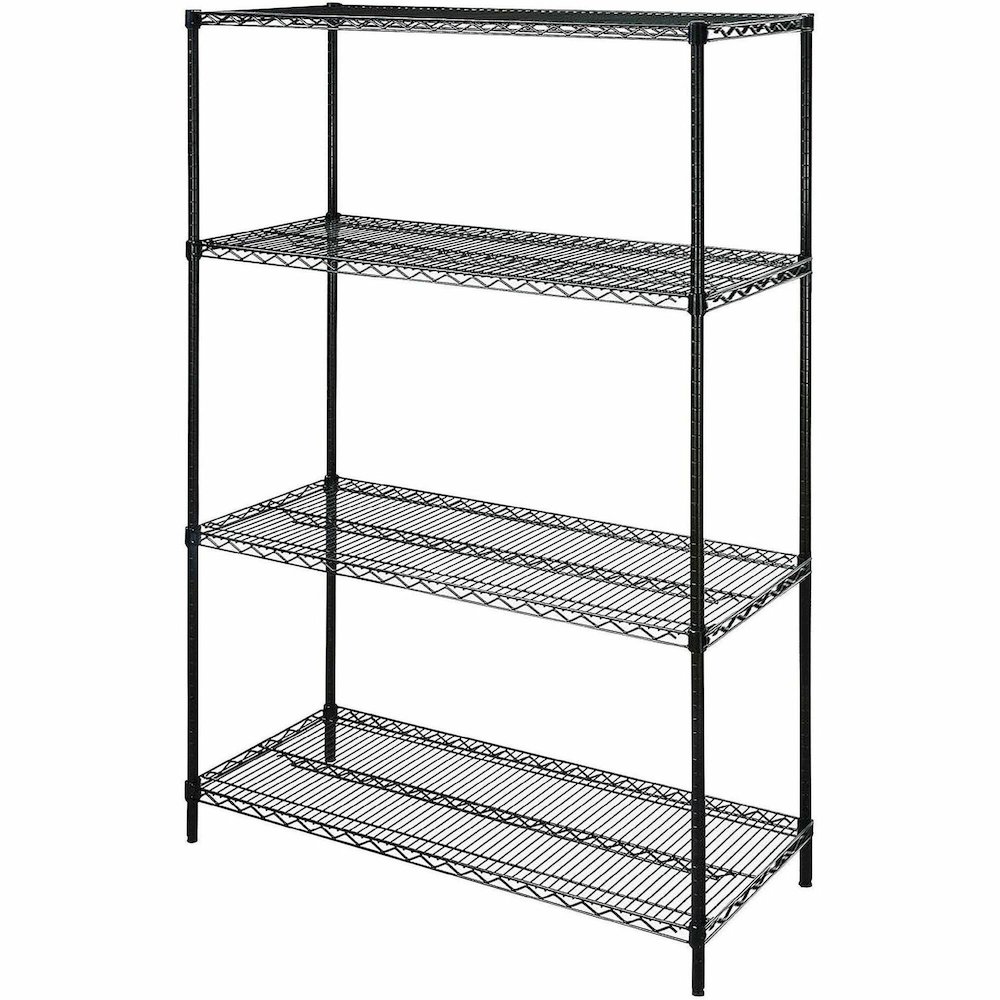 Lorell Industrial Wire Shelving - 48" Width x 24" Depth x 72" Height - 4 x Shelf(ves) - 4000 lb Load Capacity - Black - Steel. Picture 1