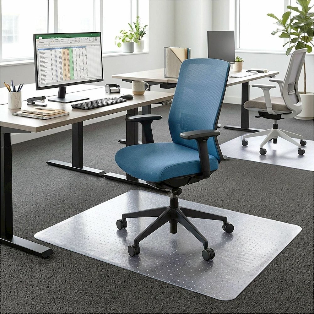 Lorell Rectangular Chair Mat for Low-Pile Carpet - 48" x 60" - Carpeted Floor - 60" Length x 48" Width x 60" Depth x 0.086" Thickness - Rectangular - Vinyl - Clear - 1 Each. Picture 1