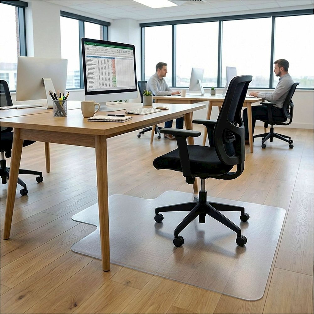 Lorell Lipped Chair Mat for Hard Floors - 45" x 53" - Hard Floor, Wood Floor, Vinyl Floor, Tile Floor - 53" Length x 45" Width x 53" Depth x 0.070" Thickness - Lip Size 12" Length x 25" Width - Vinyl . Picture 1