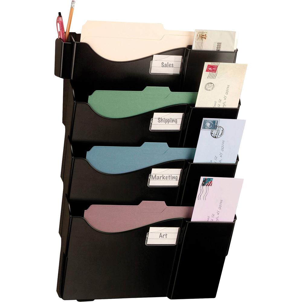 Officemate Grande Central Wall Filing System, 4 Pockets - 4 Pocket(s) - 23.5" Height x 16.6" Width x 4.8" Depth - Black - 1 / Pack. Picture 1