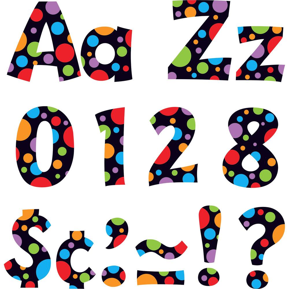 Trend Ready Letter Neon Dots - 83 x Lowercase Letters, 20 x Numbers, 36 x Punctuation Marks, 59 x Uppercase Letters, 18 x Spanish Accent Mark Shape - Pin-up - 4" Height x 8" Length - Assorted - 1 / Pa. Picture 1