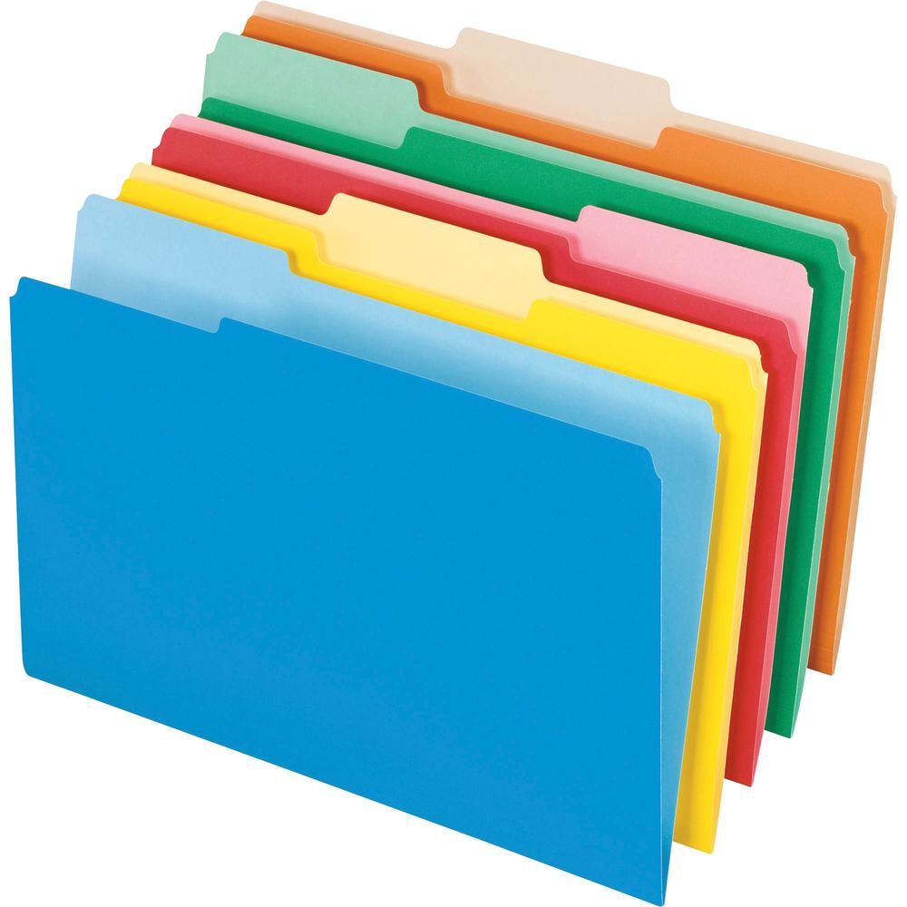 Pendaflex 1/3 Tab Cut Legal Recycled Top Tab File Folder - 8 1/2" x 14" - Assorted - 10% Recycled - 100 / Box. Picture 1