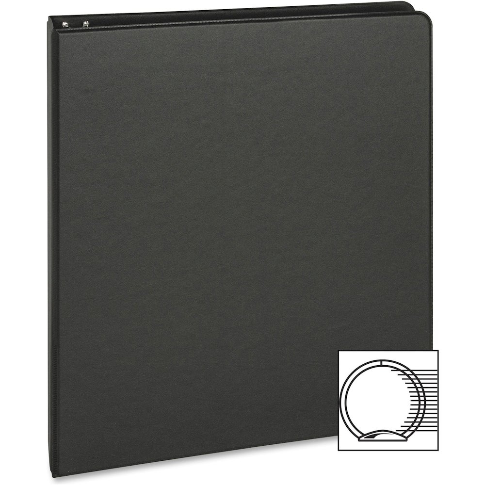 Business Source Basic Round-ring Binder - 1" Binder Capacity - Letter - 8 1/2" x 11" Sheet Size - 3 Ring - Fastener: Round Ring - Pocket: Inside Front & Back - Chipboard, Polypropylene - Black - 9.60 . Picture 1