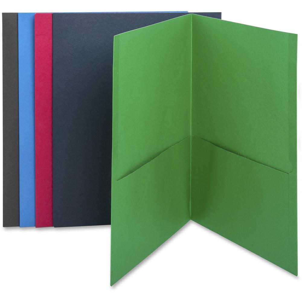 Business Source Letter Recycled Pocket Folder - 8 1/2" x 11" - 100 Sheets Capacity - 2 Internal Pocket - Paper - Assorted - Die-cut, Card Holder - 35% Recycled - 25 / Box. Picture 1