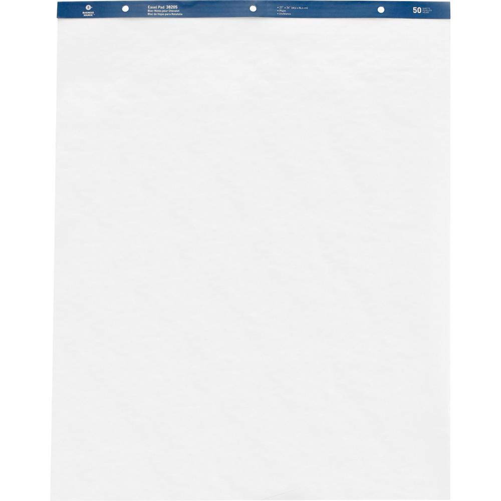 Business Source Standard Easel Pad - 50 Sheets - Plain - 15 lb Basis Weight - 27" x 34" Sheet Size - White Paper - Perforated - 4 / Carton. Picture 1