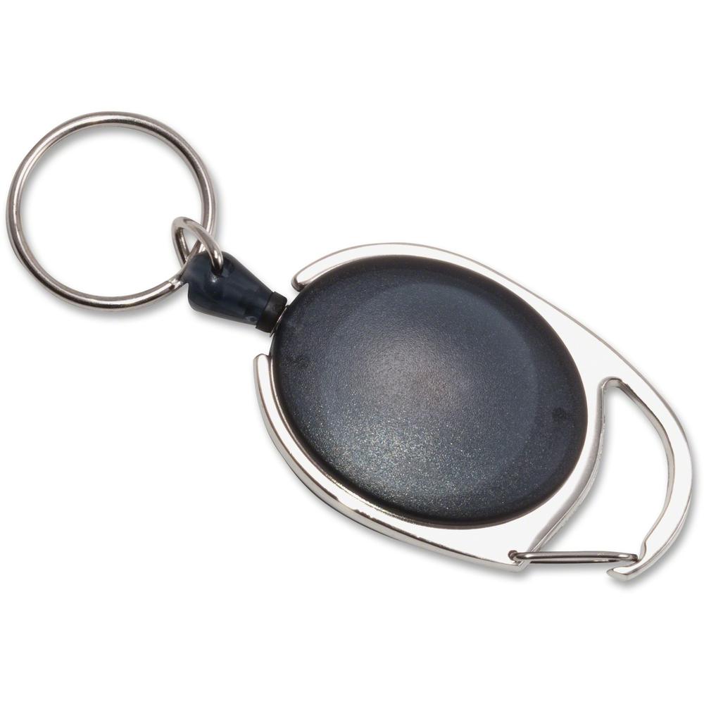 Advantus Retractable Carabiner Reel with Key Ring - Nylon, Acrylonitrile Butadiene Styrene (ABS) - 6 / Pack - Smoke. Picture 1