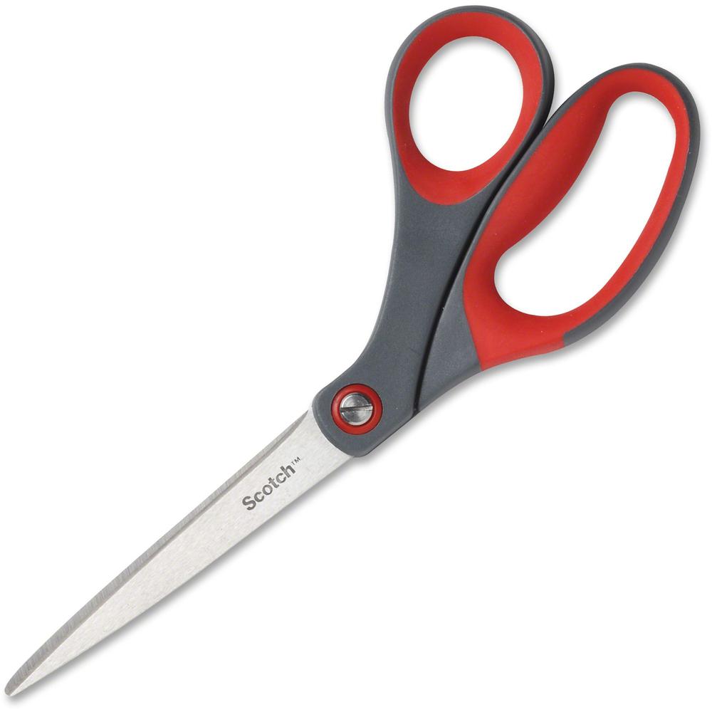 Scotch Precision Scissors - Bent Handles - 8" Overall Length - Left/Right - Stainless Steel - Red, Gray - 1 Each. Picture 1
