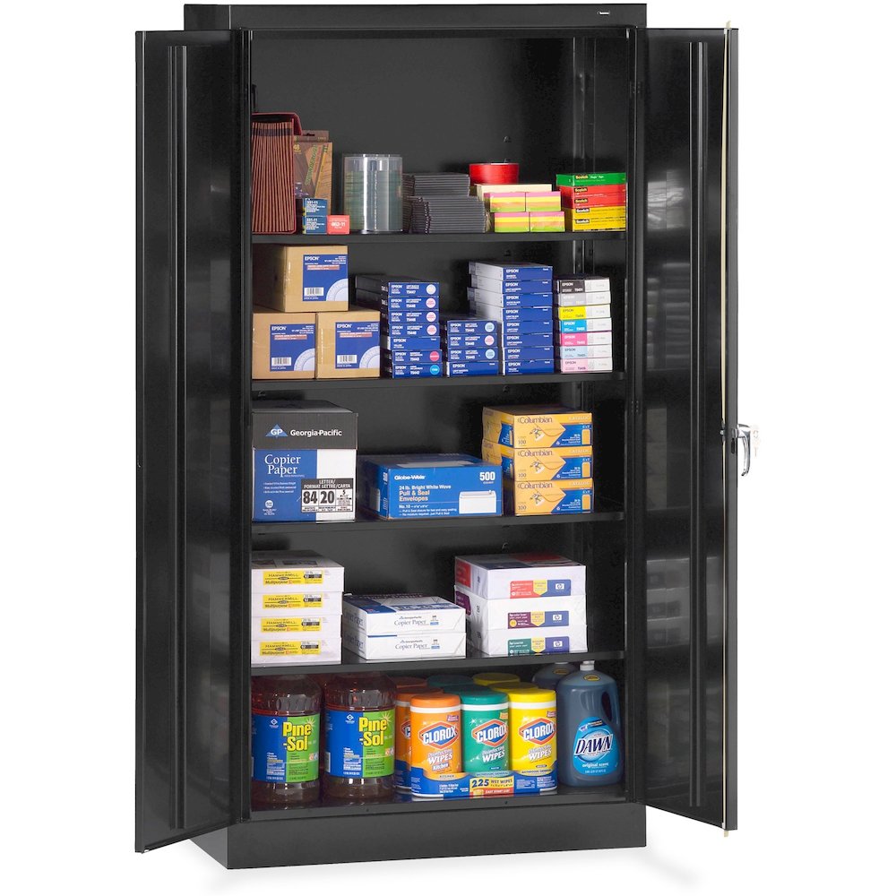 Tennsco Standard Black Storage Cabinet - 36" Width x 18" Depth x 72" Height - 5 x Shelf(ves) - 2 x Standard Door(s) - Heavy Duty, Adjustable Shelf, Locking Door, Hinged Door, Reinforced, Carrying Hand. Picture 1