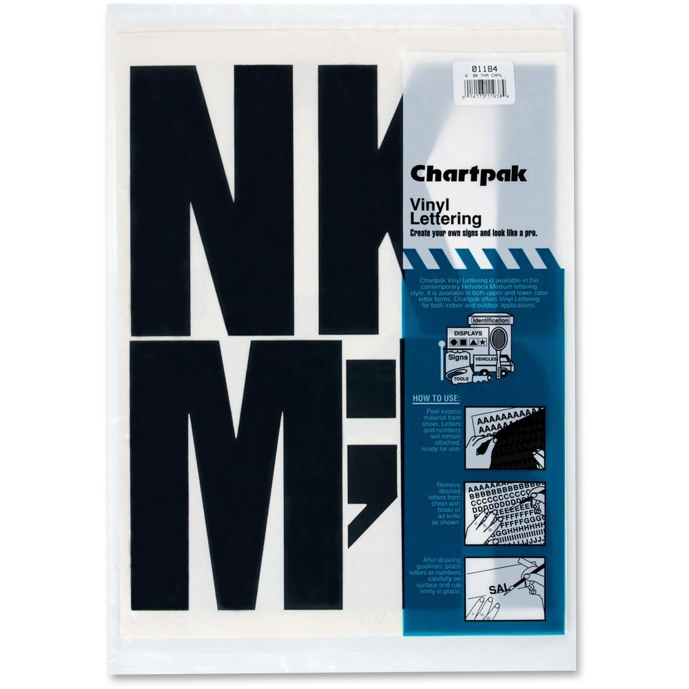 Chartpak Capital Letters - 38 x Capital Letters Shape - Self-adhesive - Helvetica Style - 6" Height x 15" Length - Black - Vinyl - 38 / Pack. Picture 1