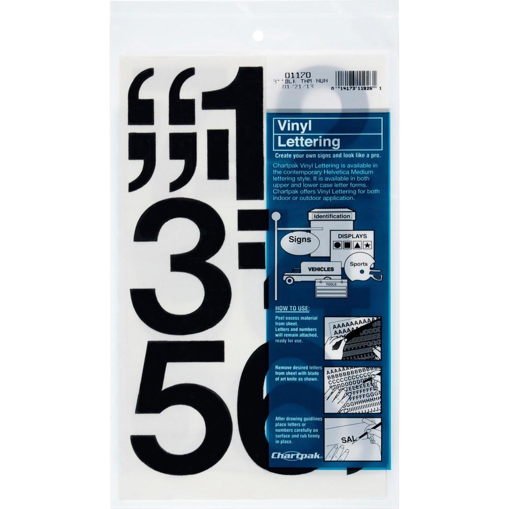 Chartpak Capital Letters - 10 x Numbers Shape - Self-adhesive - 3" Height x 3" Length - Black - Vinyl - 16 / Pack. Picture 1