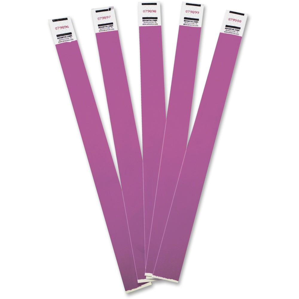 Advantus Tyvek&reg; Wristbands - 3/4" Width x 10" Length - Rectangle - Purple - Tyvek - 100 / Pack - Adhesive Closure. Picture 1