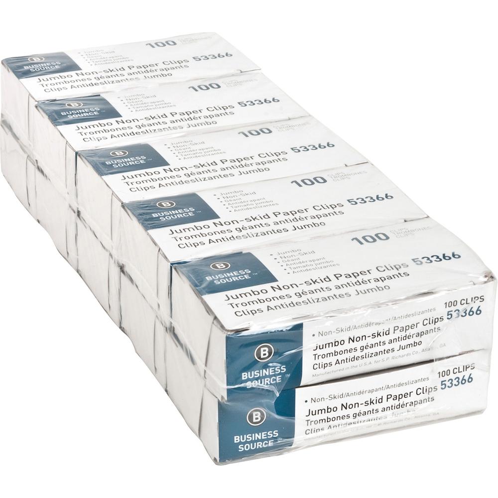 Business Source Jumbo Nonskid Paper Clips - Jumbo - Silver - Steel - 100/Box - 10 / Pack. Picture 1