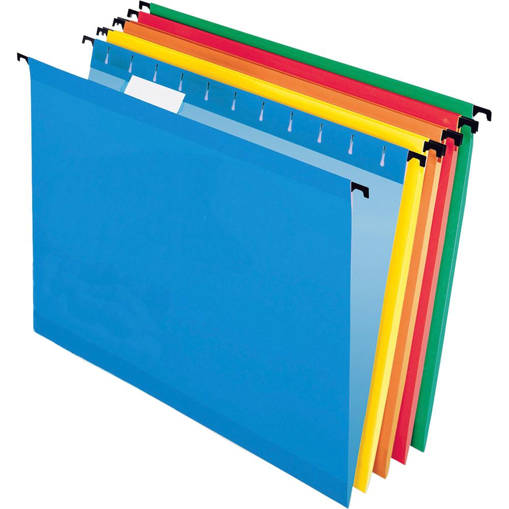 Pendaflex SureHook 1/5 Tab Cut Letter Recycled Hanging Folder - 8 1/2" x 11" - Red, Blue, Orange, Yellow, Bright Green - 10% Recycled - 20 / Box. Picture 1
