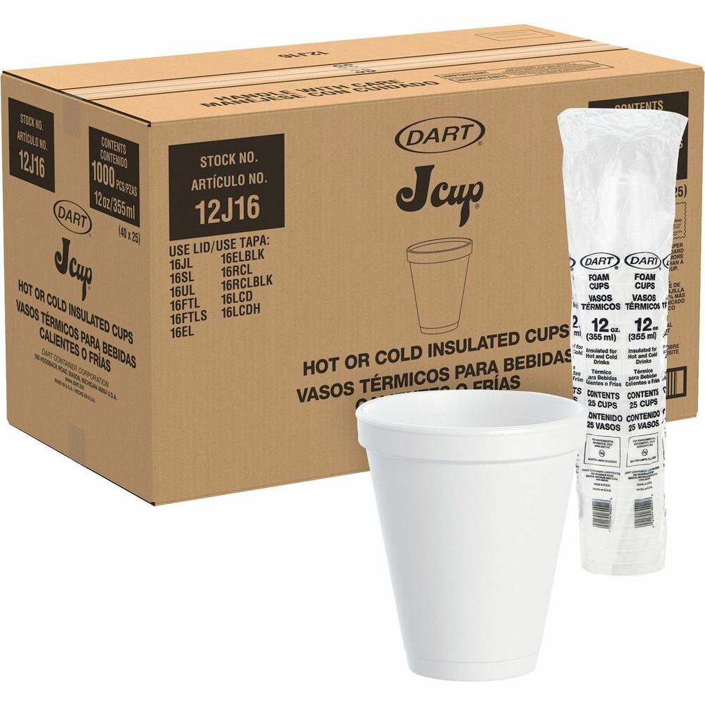 Dart 12 oz Squat Insulated Foam Cups - 40 / Pack - Round - 25 / Carton - White - Foam - Beverage, Tea, Coffee, Soft Drink, Juice, Hot Cider, Hot Chocolate, Cappuccino, Cold Drink, Hot Drink. Picture 1