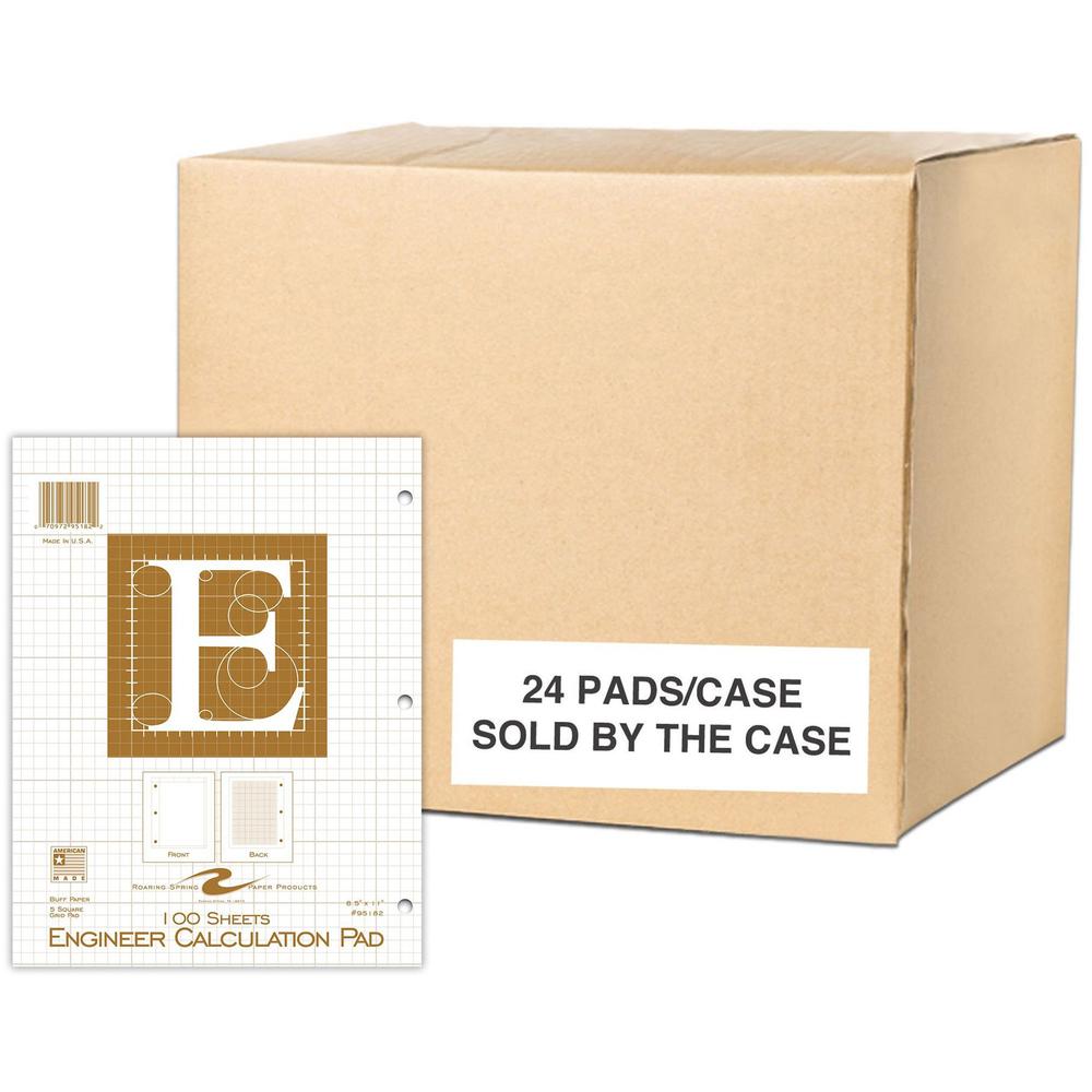 Roaring Spring 5x5 Grid Engineering Pad - 100 Sheets - 200 Pages - Printed - Glued - Back Ruling Surface - 3 Hole(s) - 20 lb Basis Weight - 75 g/m² Grammage - Letter - 11" x 8 1/2" Sheet Size - 0. Picture 1