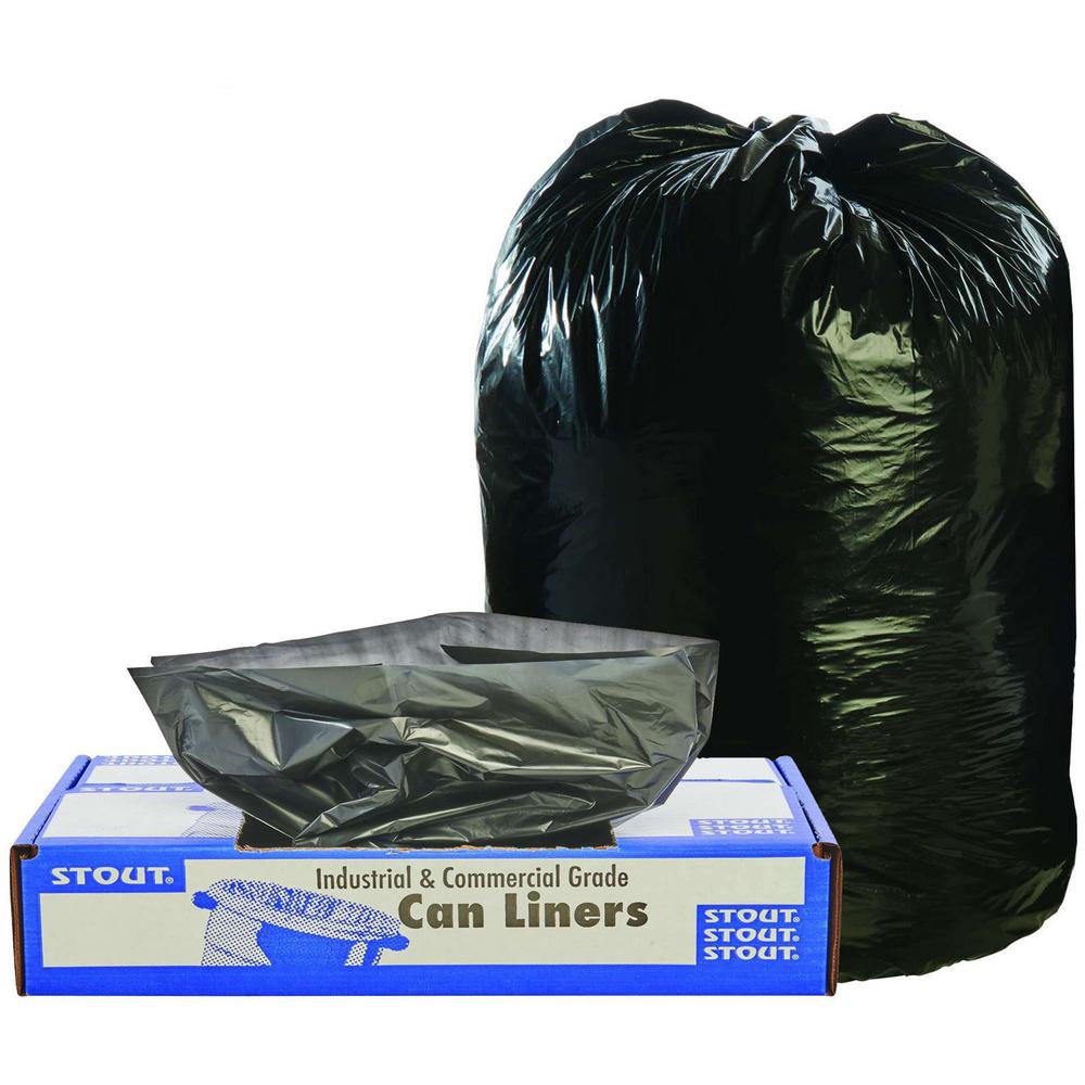 Stout Recycled Content Trash Bags - 60 gal/75 lb Capacity - 38" Width x 60" Length - 1.50 mil (38 Micron) Thickness - Brown - 100/Carton - Office, Industry, Home - Recycled. Picture 1