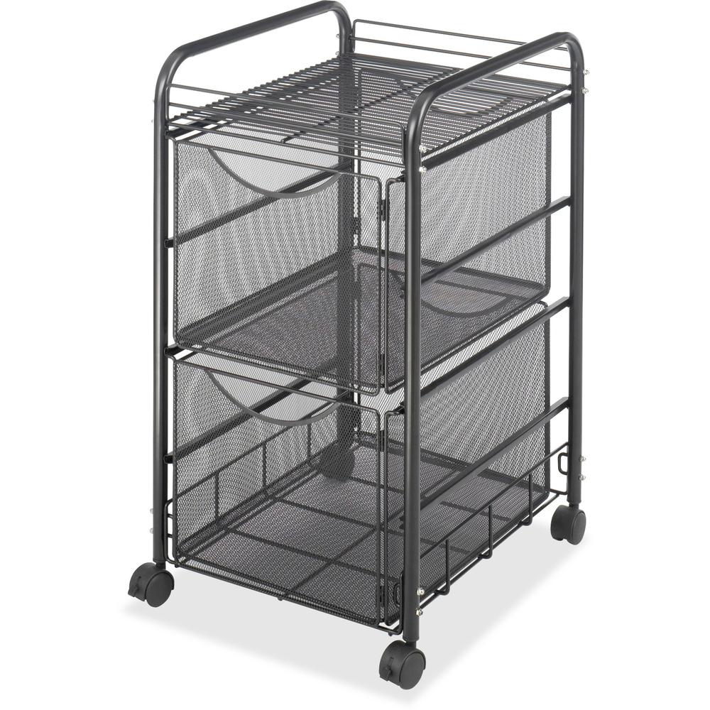 Safco Onyx Double Mesh Mobile File Cart - 2 Shelf - 2 Drawer - 4 Casters - 1.50" Caster Size - 15.75" Width x 17" Depth x 27" Height - Black Steel Frame - Black - 1 Each. Picture 1