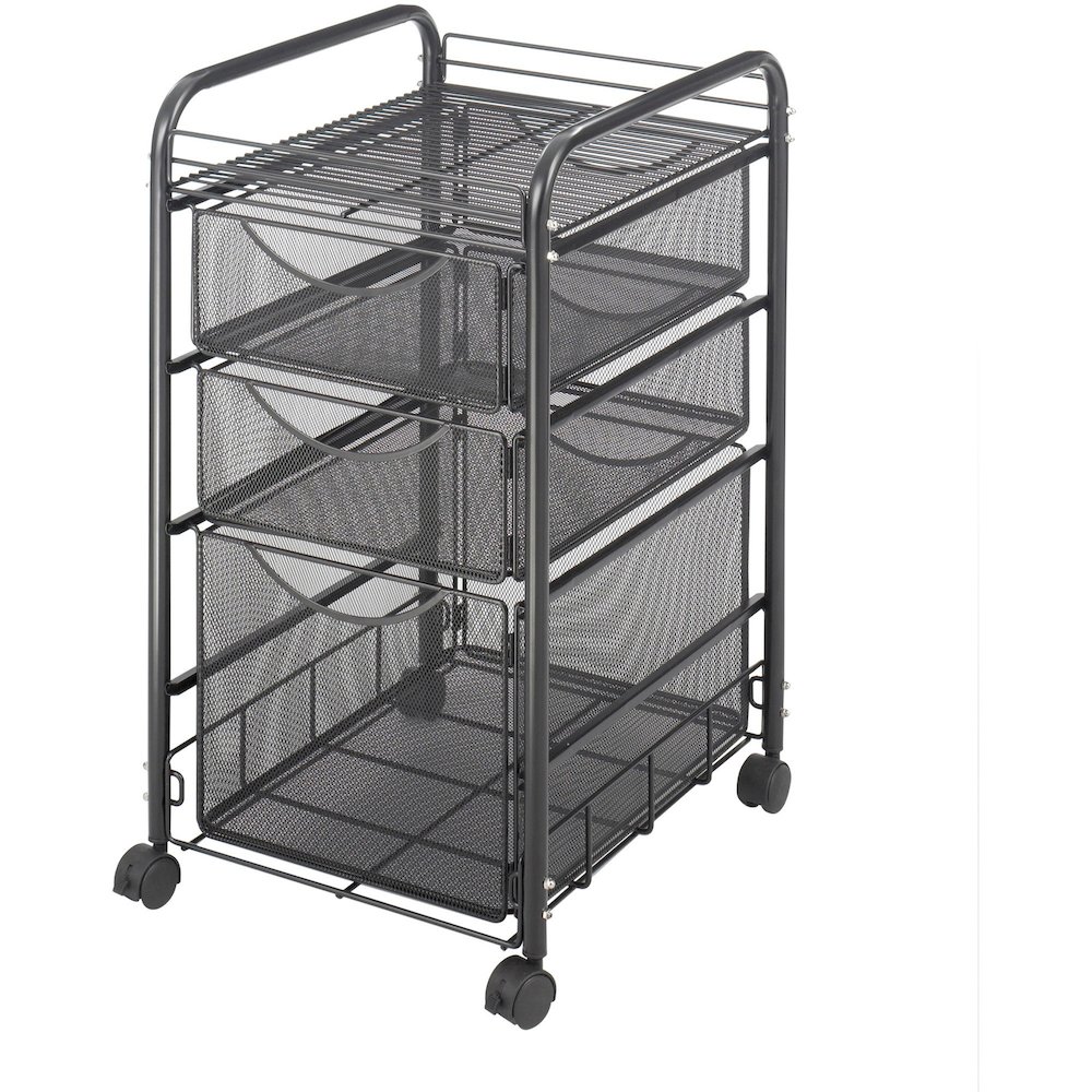 Safco Onyx Mesh File Cart - 2 Shelf - 3 Drawer - 4 Casters - 1.50" Caster Size - Steel - 15.75" Width x 17" Depth x 27" Height - Steel Frame - Black - 1 Each. Picture 1