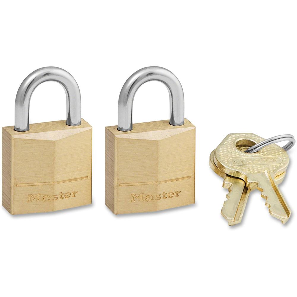 Master Lock Three-Pin Brass Tumbler Locks - 0.16" Shackle Diameter - Brass - 2 / Pack. Picture 1